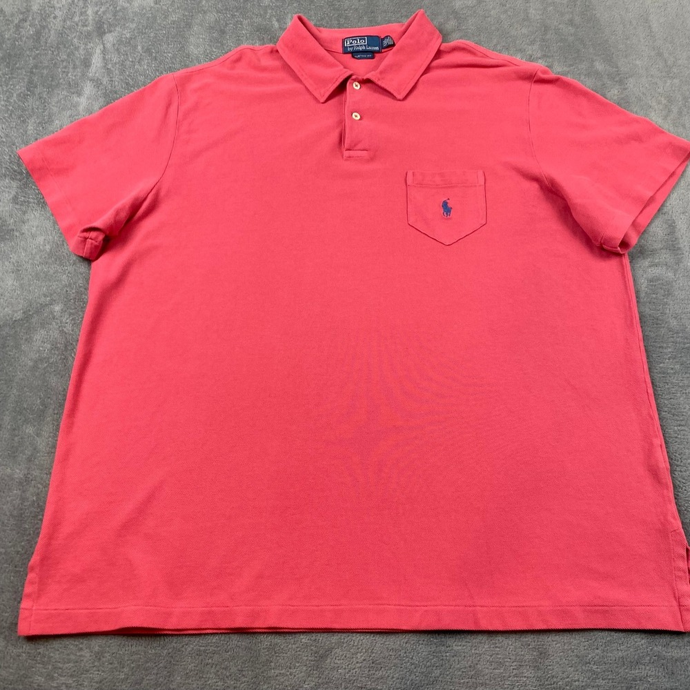 Polo Ralph Lauren Mens XXL Polo Shirt Pink Custom Fit Pique Pocket Pony Logo